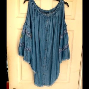 Denim cold-shoulder flair-sleeve XL